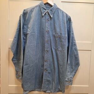 Men's Casual Blue Denim Button Down Shirt